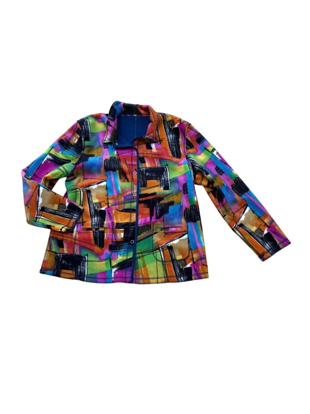 Blast Women's Fleece Jacket L Blue Reversible Multicolor Abstract Vintage 80s